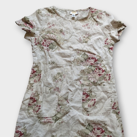 Vintage Talbots Petites Size 12 Linen Floral Dress with Pockets, Made in USA - Picture 2 of 6